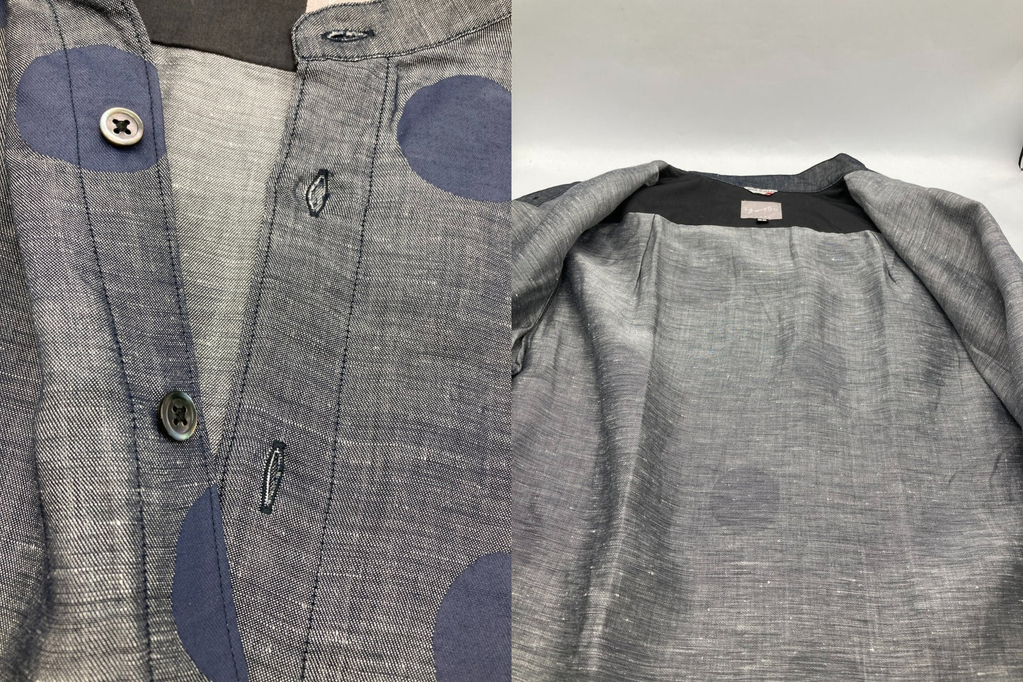 SOU・SOU ソウソウ 京型友禅染 麻混 バンドカラーシャツ 水玉 サイズSS 中古 D4