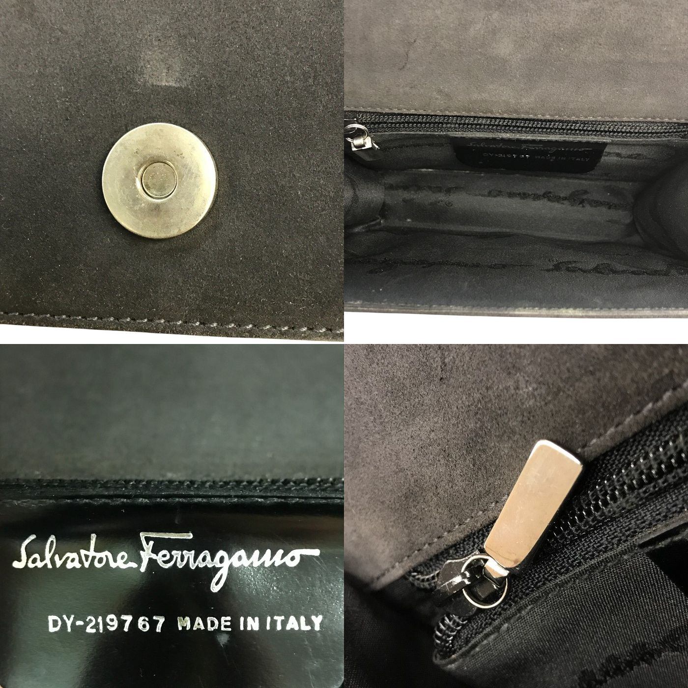 Salvatore Ferragamo フェラガモ ハンドバッグ レディース スウェード 2way ショルダーバッグ ミニサイズ ダークブラウン/グレー DY-219767 中古 T1