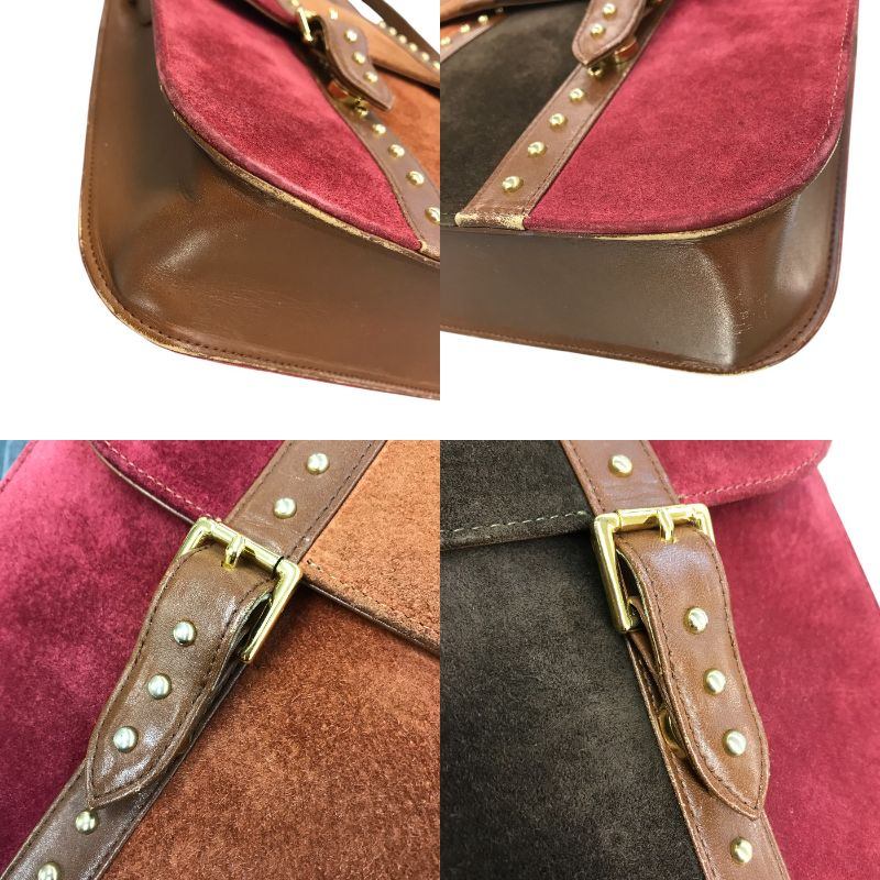 YVES SAINT LAURENT イヴサンローラン ショルダーバッグ ユニセックス スウェード スエード ヴィンテージ 斜め掛け メッセンジャー スタッズ レッド/ブラウン系 中古 T1