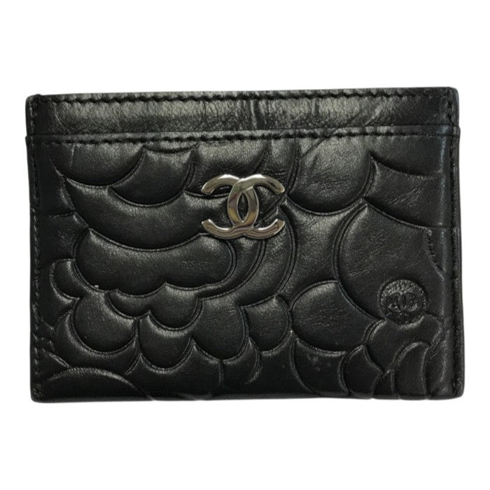 CHANEL シャネル カメリア カードケース レディース レザー エンボス ココマーク シルバー金具 ブラック 中古 T1
