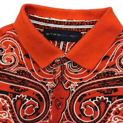 ETRO エトロ ポロシャツ メンズ 夏 半袖 コットン ペイズリー柄 レッド 2XLサイズ 141-11513-4049 中古 T1