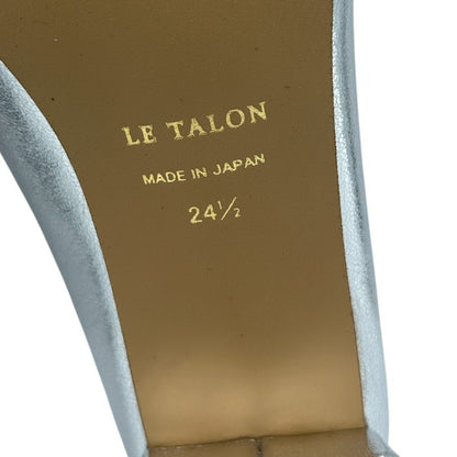 LETALON ルタロン スクエアVカット 4cm パンプス 24.5cm シルバー 靴 シューズ レディース ヒール 中古 W４