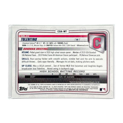 TOPPS MLBカード BOWMAN CHROME 1ST MILAN TOLENTINO CLEVELAND INDIANS /99 #CDA-MT 中古 IT1