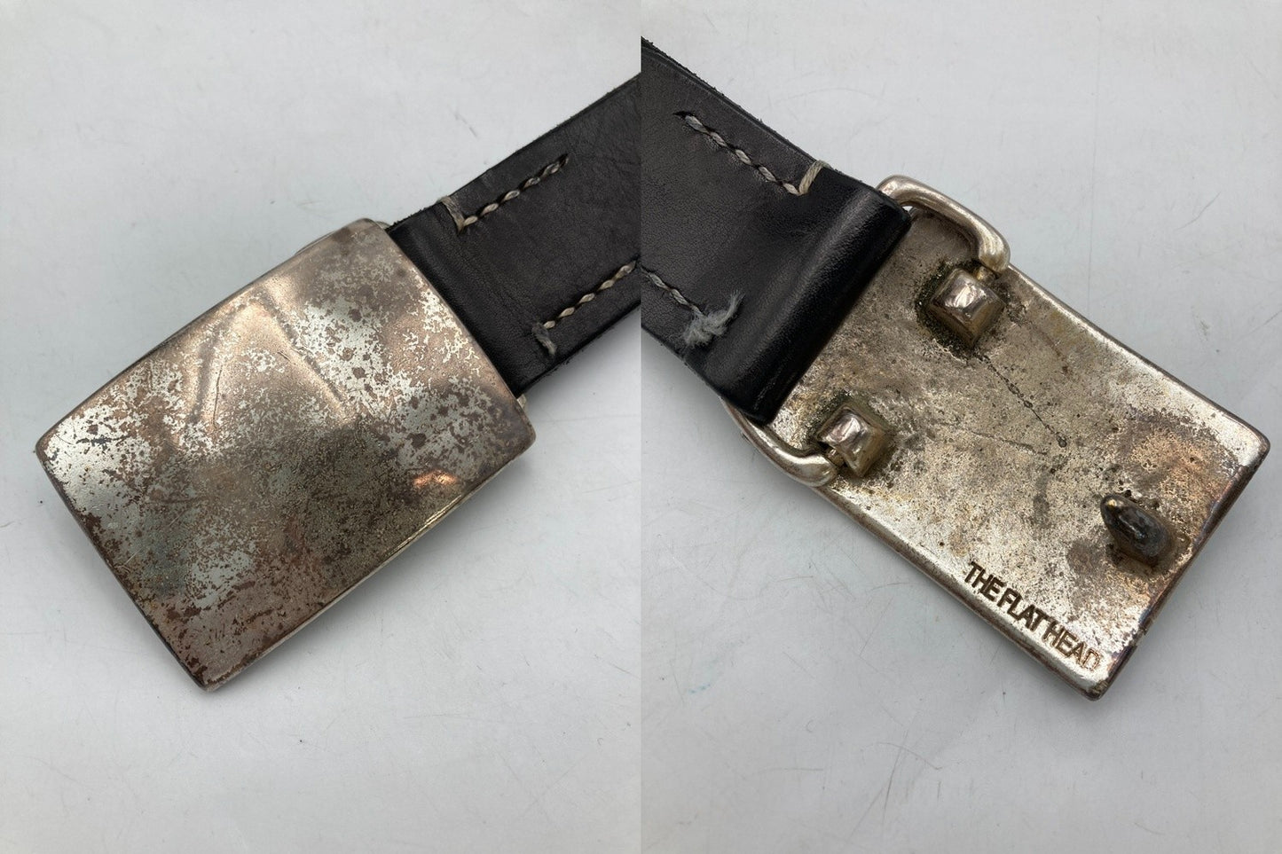 THE FLAT HEAD フラットヘッド プレートバックル レザーベルト ブラック サイズ32 中古 D4