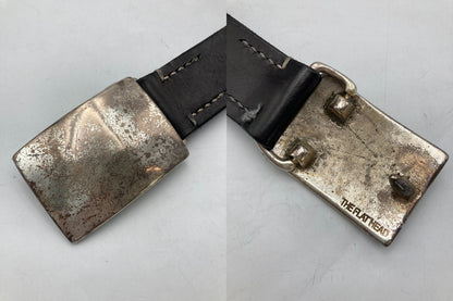 THE FLAT HEAD フラットヘッド プレートバックル レザーベルト ブラック サイズ32 中古 D4