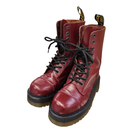 Dr.Martens ドクターマーチン Crazy Bomb ブーツ レディース レザー 10ホール ダブルソール 厚底 レースアップ チェリーレッド UK6(25cm) 中古 T1
