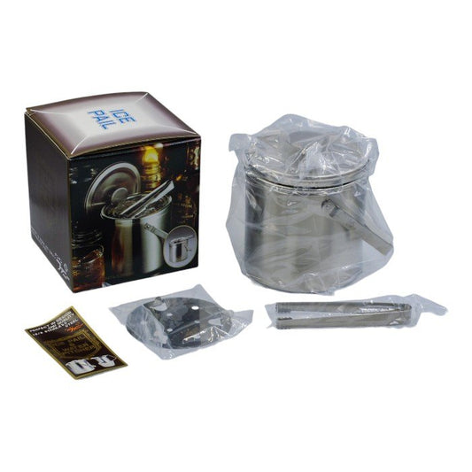 未使用品 デンサン ファニー 18-8 ステンレス 蓋付 アイスペール トング付 No.555 536466 中古 a1