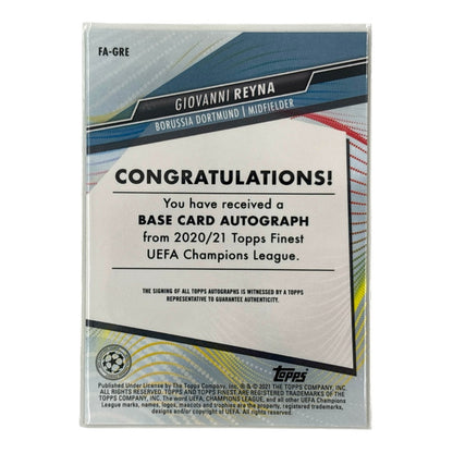 TOPPS サッカーカード FINEST GIOVANNI REYNA BORUSSIA DORTMUND #FA-GRE 中古 IT1