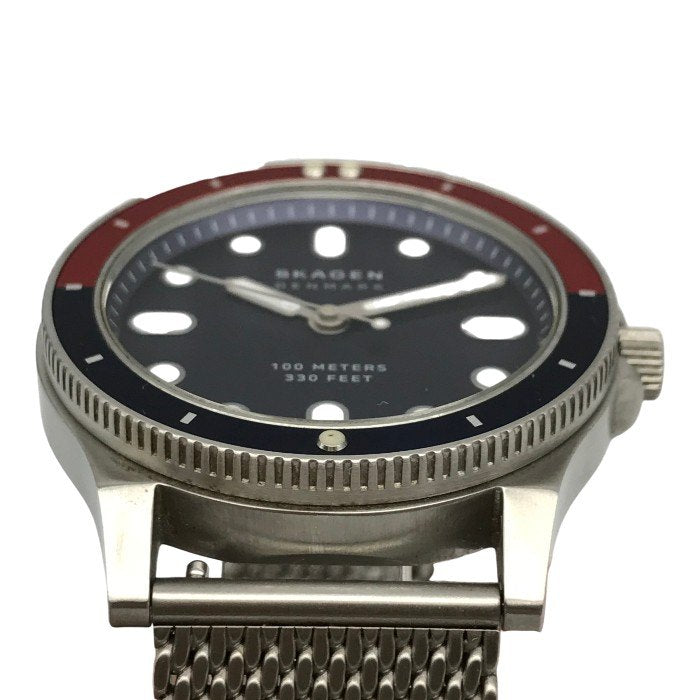 SKAGEN スカーゲン FISK 腕時計 メンズ アナログ クォーツ フィスク SS 回転ベゼル ネイビー/レッド/シルバー SKW6668 中古 T1