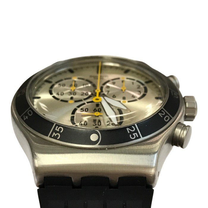 SWATCH NEW IRONY CHRONO JUMP HIGH 腕時計 メンズ アナログ クォーツ アイロニー クロノグラフ ラウンド SS シルバー YVS420 中古 T1