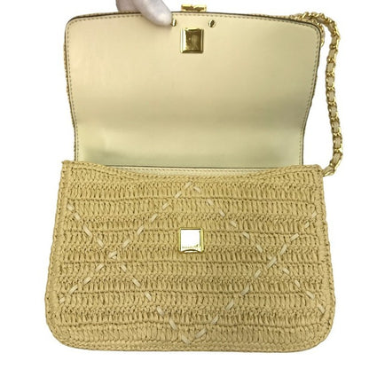 TORY BURCH トリーバーチ キラ ショルダーバッグ レディース ラフィア調 ダブルチェーン カゴバッグ ベージュ 中古 T1