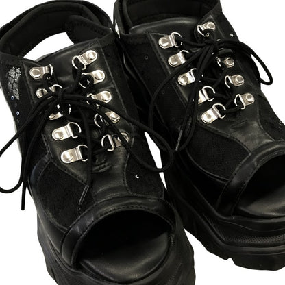 HARE サンダル レディース 夏 レザー ラメ メッシュ ブラック Lサイズ 中古 M1