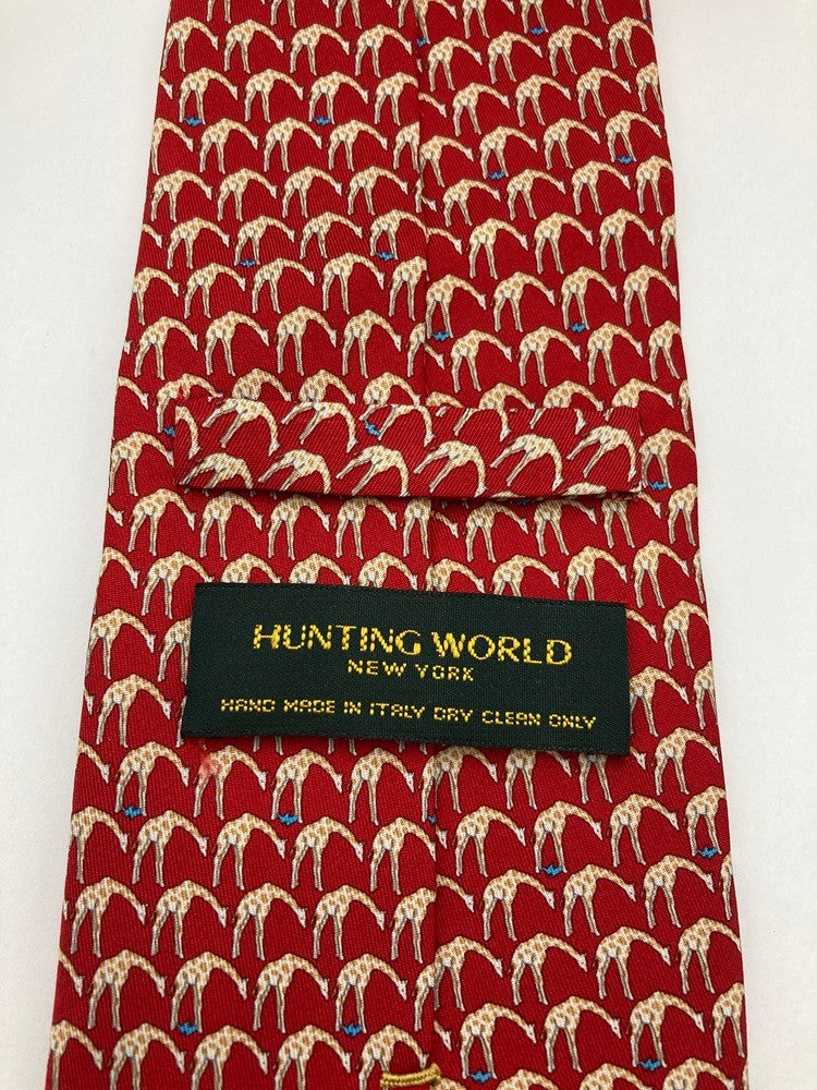 HUNTING WORLD ハンティングワールド キリン柄 ネクタイ シルク100％ 中古 D4