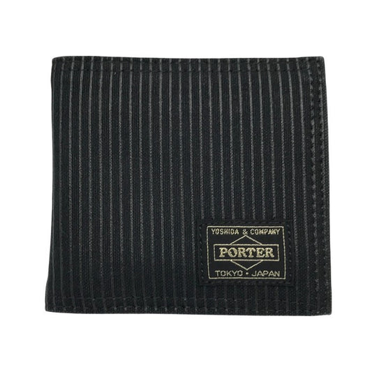 PORTER ポーター ドローイング ウォレット メンズ 2つ折り 財布 ストライプ DRAWING 帆布 ブラック 650-08615 中古 T1
