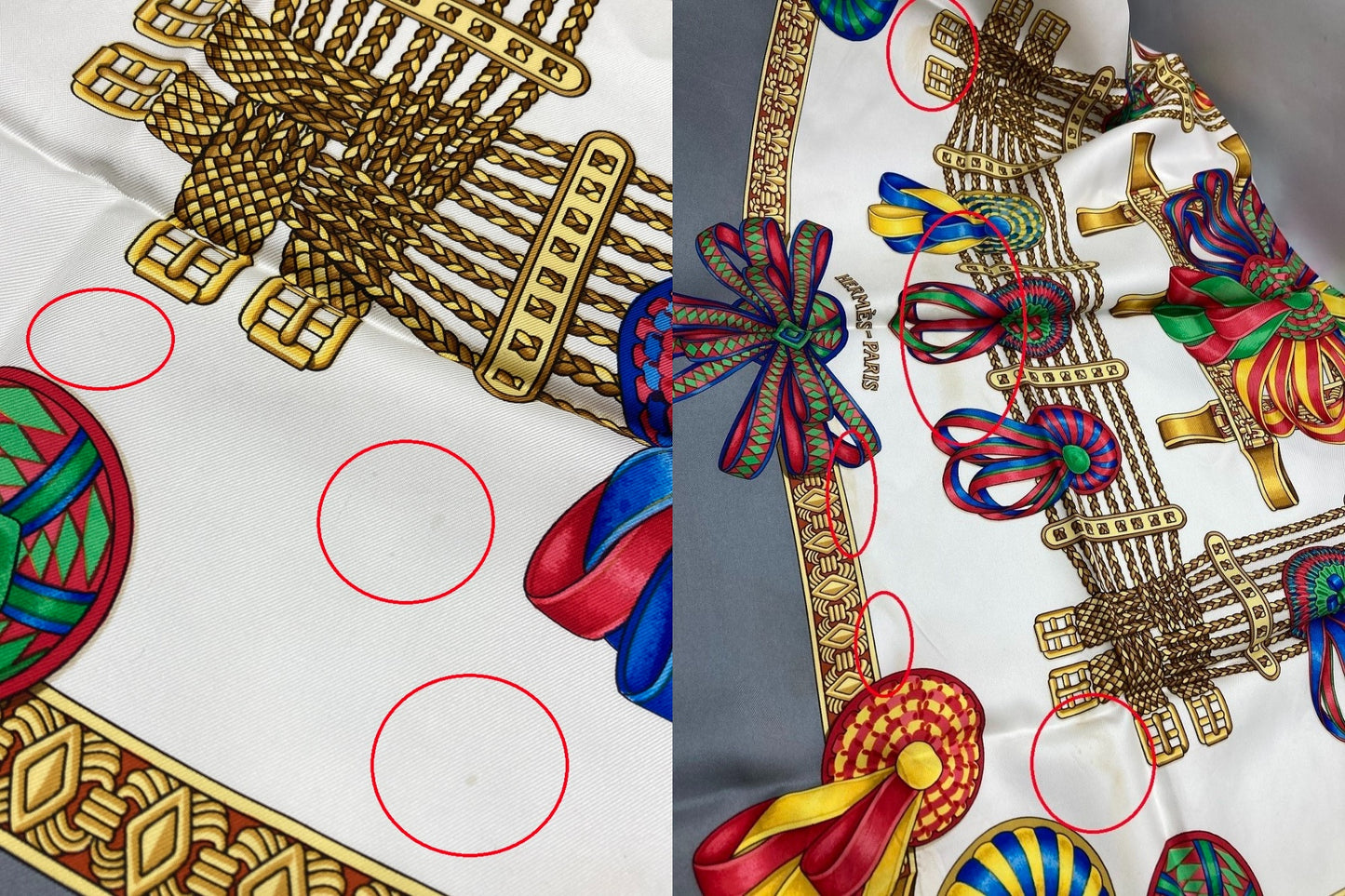 HERMES エルメス カレ90 LES RUBANS DU CHEVAL 馬のリボン スカーフ グレー 中古 D4