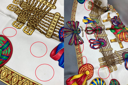 HERMES エルメス カレ90 LES RUBANS DU CHEVAL 馬のリボン スカーフ グレー 中古 D4