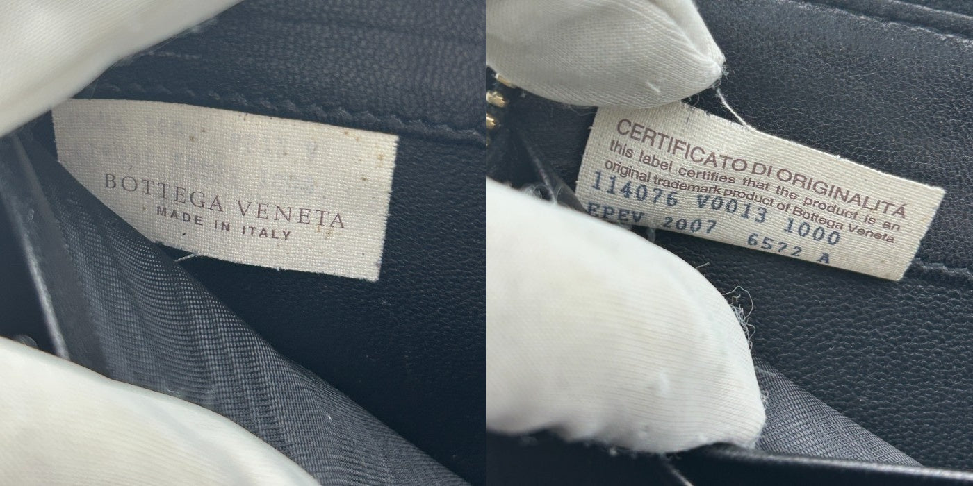 BOTTEGA VENETA ボッテガヴェネタ ラウンドファスナー 長財布 レザー イントレチャート 本革 ブラック メンズ 中古 W４