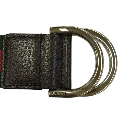 GUCCI グッチ ダブルリング ベルト ユニセックス キャンバス/レザー シェリーライン ストライプ グリーン/レッド 113cm 146435 中古 T1