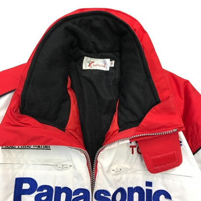 Panasonic TOYOTA Racing F1 ジャケット メンズ ナイロン 中綿インナー付き フード収納 ジップアップ 刺繍 レッド/ホワイト Mサイズ 中古 T1