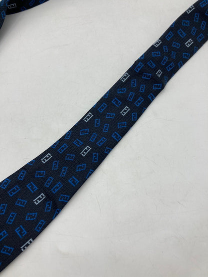 FENDI フェンディ ズッカ柄 ネクタイ シルク100％ ダークネイビー 中古 D4