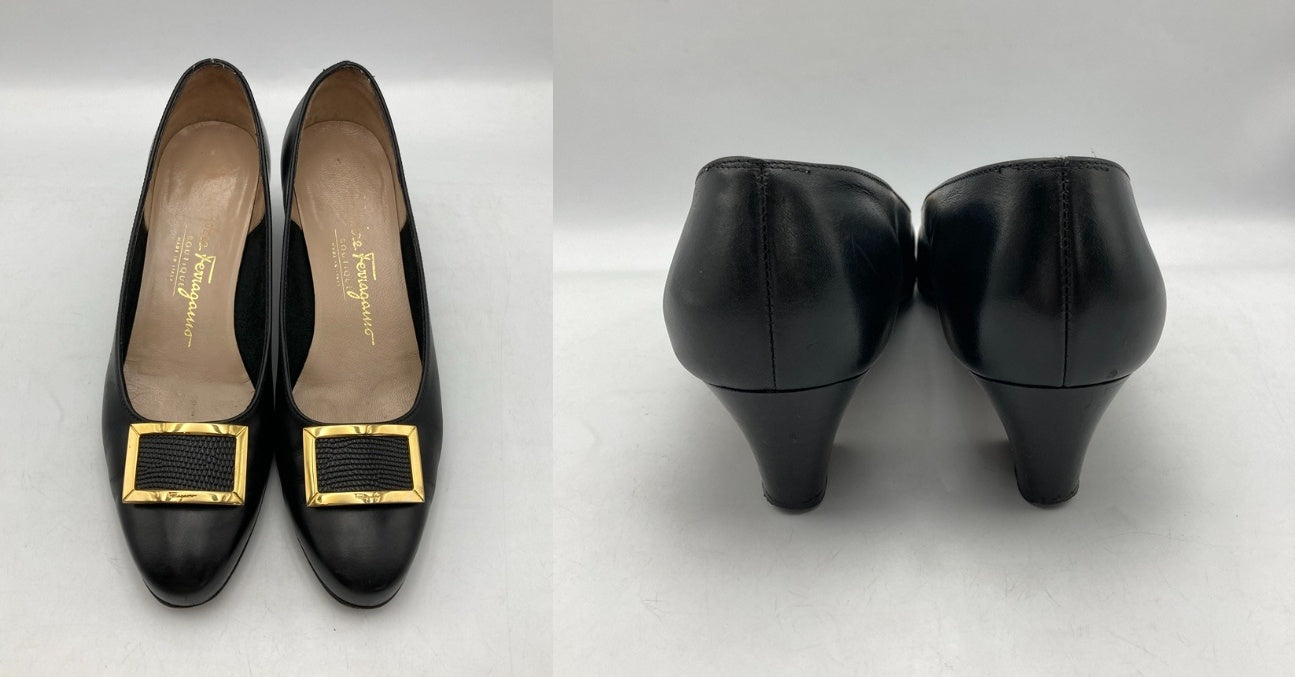 Salvatore Ferragamo サルヴァトーレフェラガモ レザー パンプス ブラック サイズ6 中古 D4