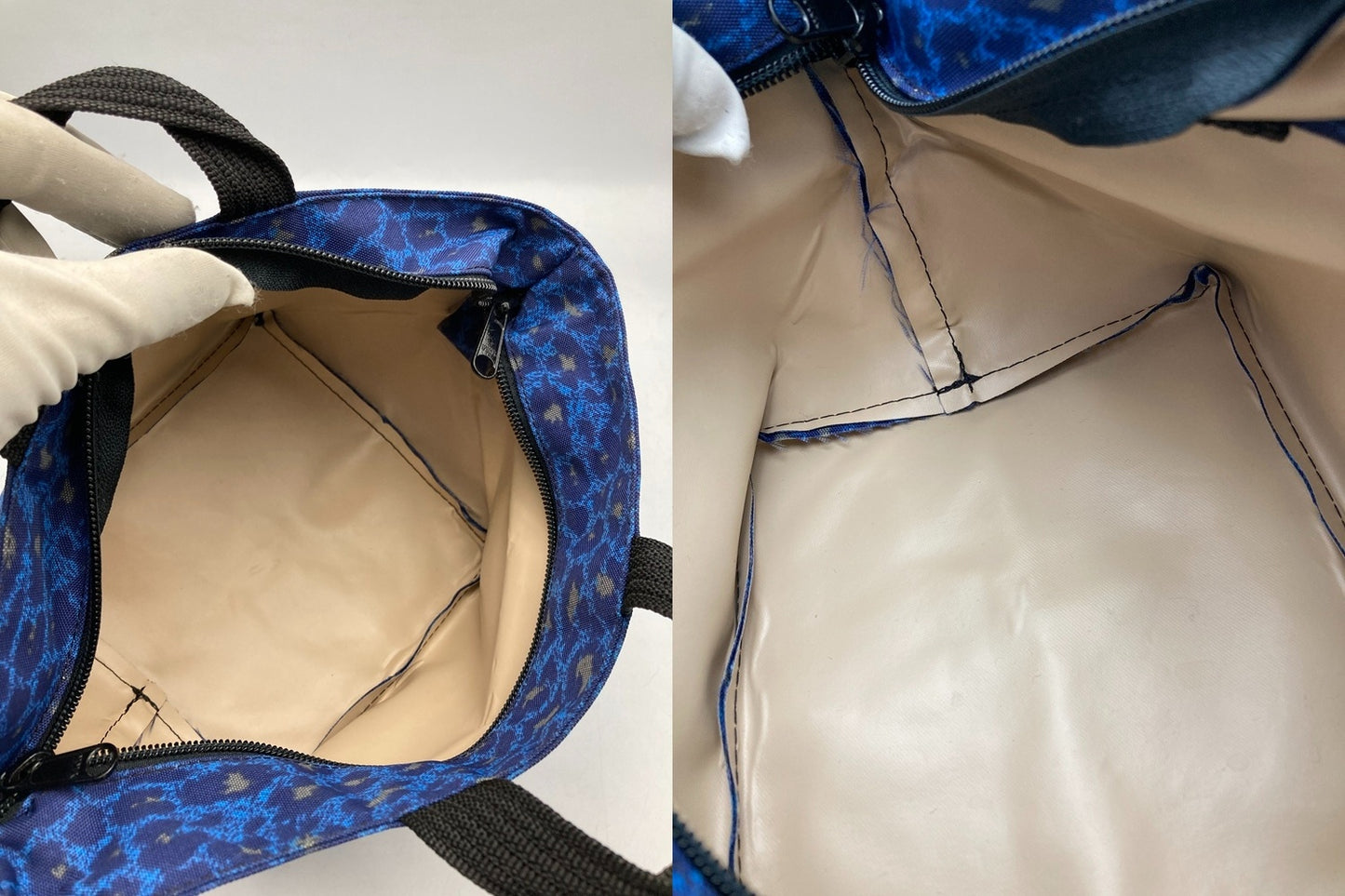 Herve chapelier エルベシャプリエ ナイロン 舟型 トートS ヒョウ柄 パンサー ブルー 中古 D4