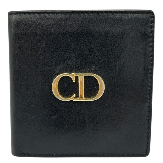 Christian Dior クリスチャンディオール 二つ折り 財布 ブラック レッド ブランド レディース コンパクト レザー 中古 W４