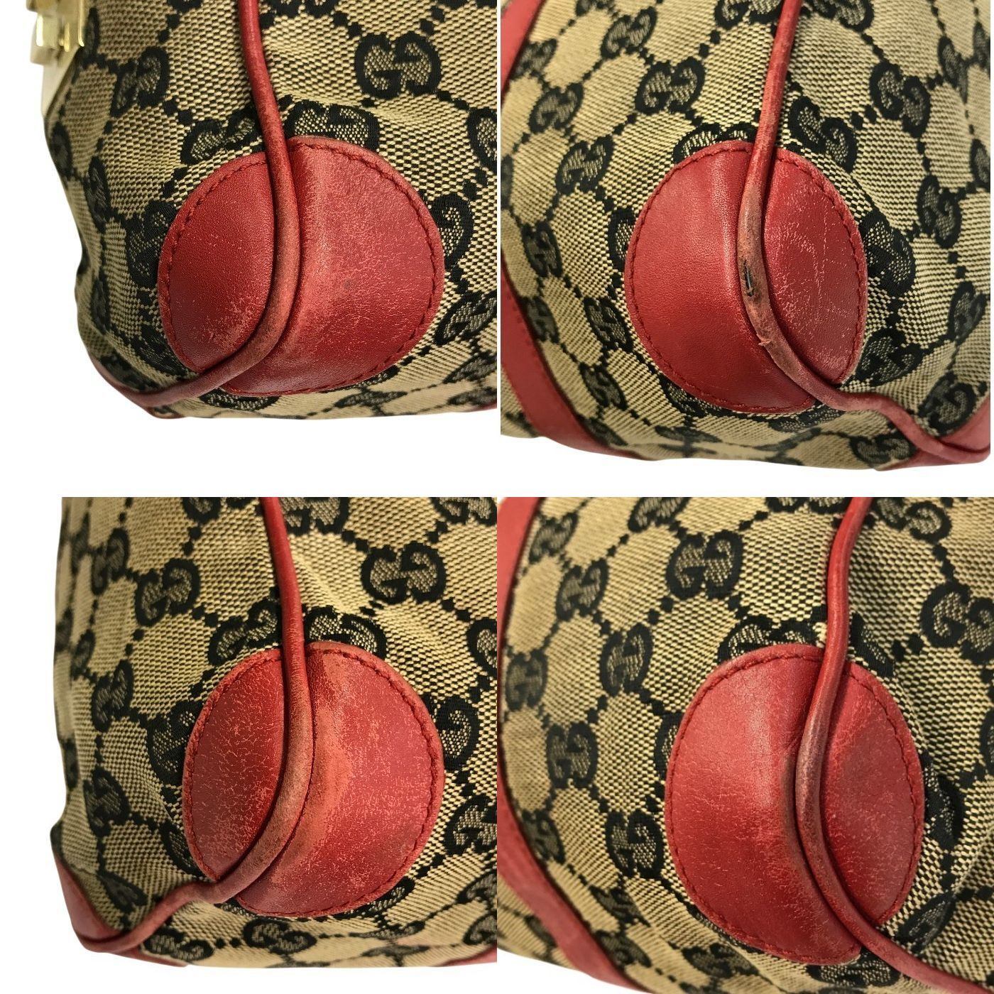 GUCCI グッチ GGキャンバス ミニボストンバッグ レディース レザー ショルダー ハンドバッグ グレー/レッド 0851 中古 T1