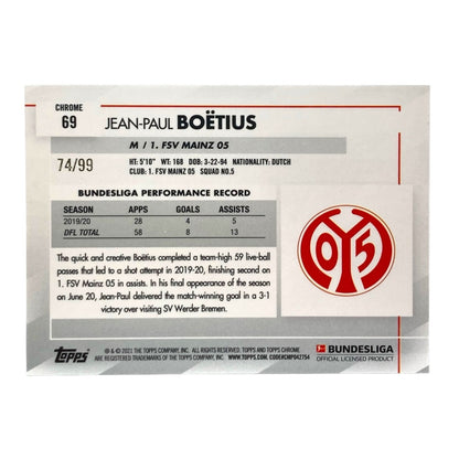 TOPPS サッカーカード CHROME JEAN-PAUL BOETIUS MAINZ 74/99 #69 中古 IT2