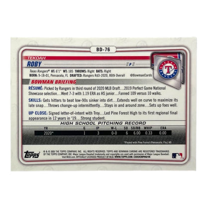 TOPPS MLBカード BOWMAN CHROME 1ST TEKOAH ROBY TEXAS RANGERS /25 #BD-76 中古 IT2
