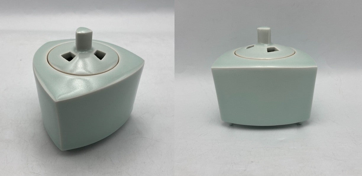 深見陶治 影青 三角形 香炉 中古 D4