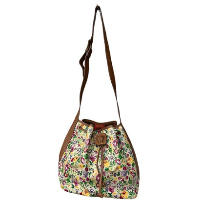 KENZO 花柄 巾着 ショルダーバッグ オフホワイト ケンゾー フラワー 鞄 肩掛け レディース かわいい 中古 W４