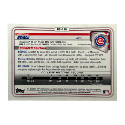 TOPPS MLBカード BOWMAN CHROME 1ST JORDAN NWOGU CHICAGO CUBS /250 #BD-110 中古 IT2