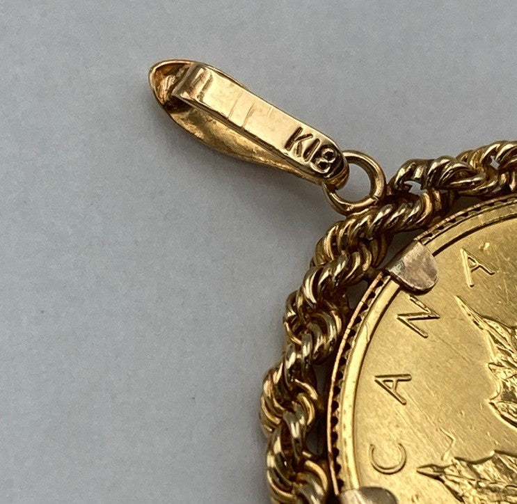 K24/18 純金コイン 1/4オンス メイプルリーフ エリザベス2世 ペンダントトップ 中古 D4