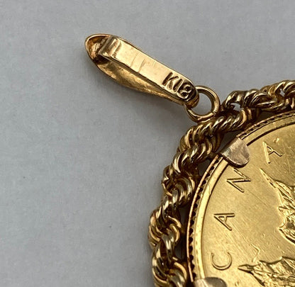 K24/18 純金コイン 1/4オンス メイプルリーフ エリザベス2世 ペンダントトップ 中古 D4