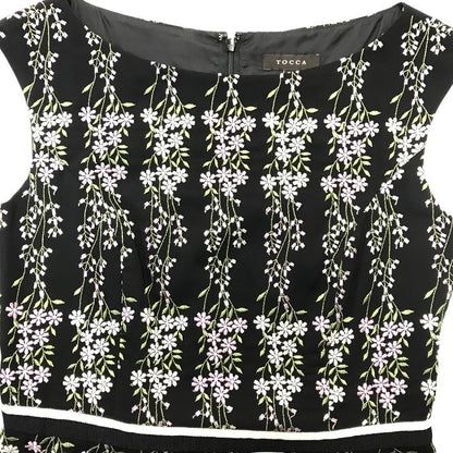 TOCCA トッカ ワンピース レディース 春夏 ノースリーブ 膝丈 花柄 総柄 ドレス 刺繍 ブラック OPTOKA0902 中古 T1