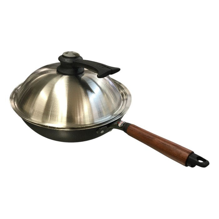 北陸アルミニウム ウー・ウェンパン 28cm フライパン 片手鍋 蒸し器 ガス火専用 スチームコントローラー カームナイトグレー 中古 T1