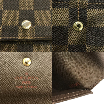 LOUIS VUITTON ルイヴィトン ダミエ エベヌ ポルトフォイユ インターナショナル 長財布 ユニセックス 3つ折り 定番 ブラウン N61217 中古 T1