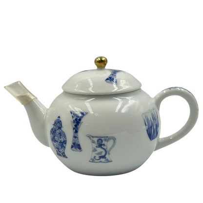深川製磁 ブルーチャイナ 急須茶器揃 5客 和食器 セット 急須 湯呑 中古 W1