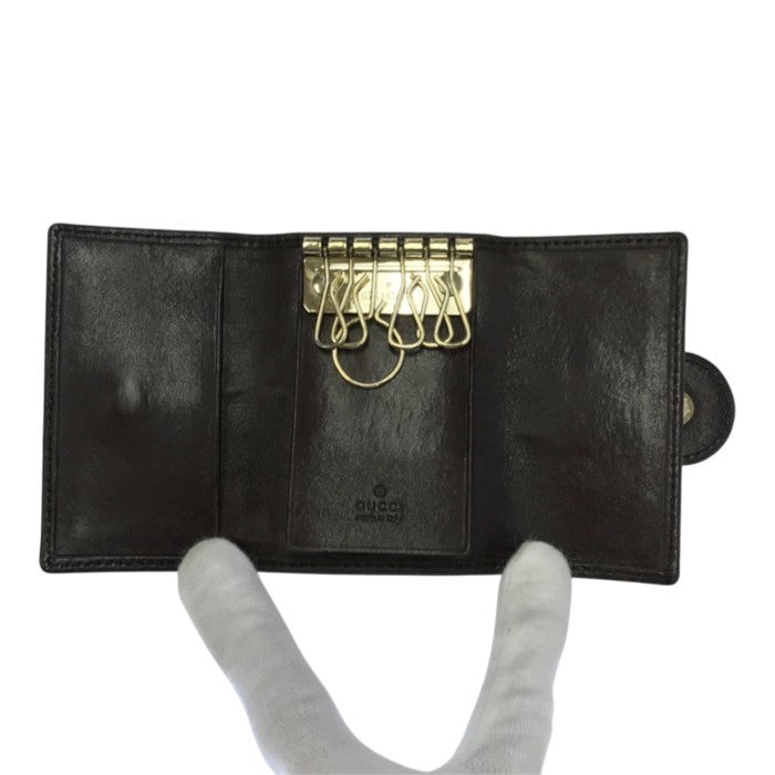 GUCCI グッチ グッチシマ 6連キーケース ユニセックス レザー エンボス 金エンブレム ラウンドプレート ブラウン 190357 0959 中古 T1