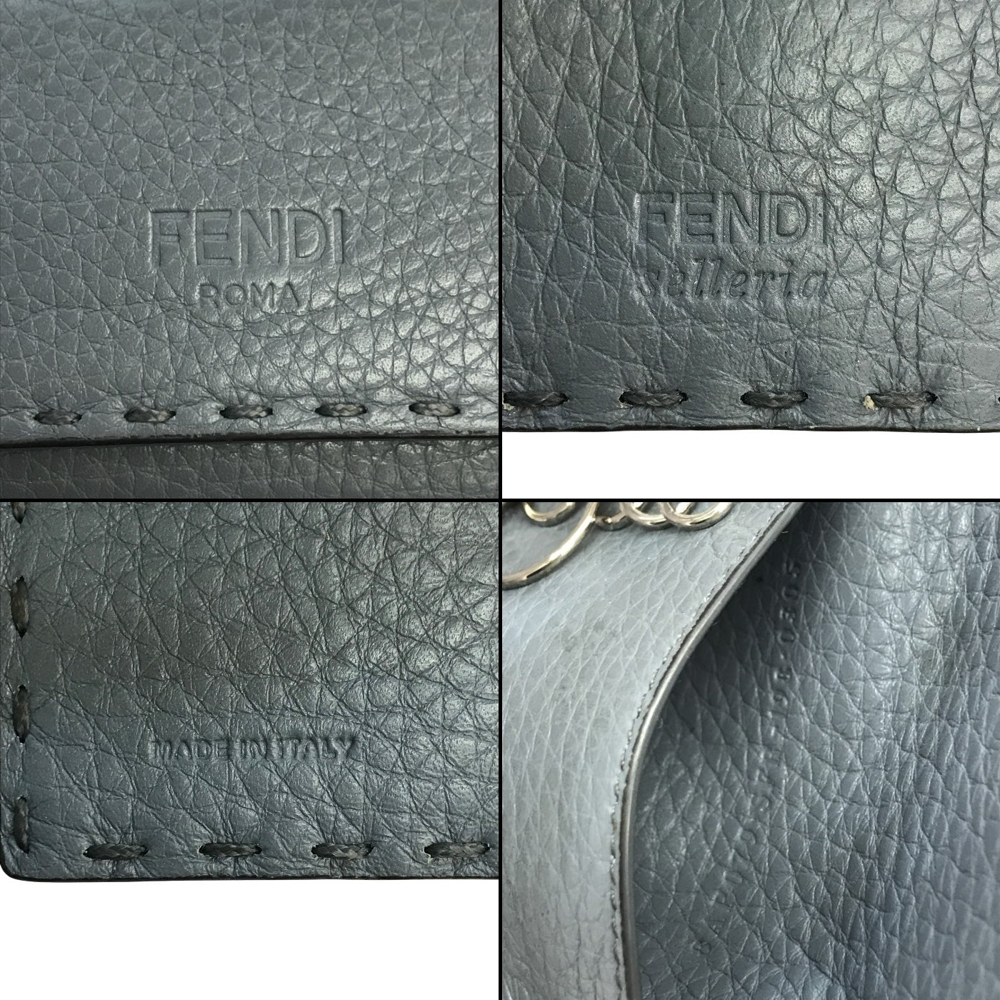 FENDI フェンディ セレリア 6連キーケース ユニセックス selleria レザー ステッチ 無地 ブルーグレー 中古 T1