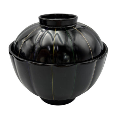 未使用品 表完堂 菊割吸物椀 黒 5客 和食器 汁椀 蓋付 セット 中古 W４