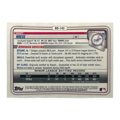 TOPPS MLBカード BOWMAN CHROME KODY HOESE LOS ANGELES DODGERS /150 #BD-142 中古 IT2