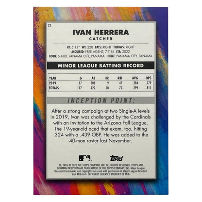 TOPPS MLBカード BOWMAN INCEPTION IVAN HERRERA ST. LOUIS CARDINALS #72 中古 IT2