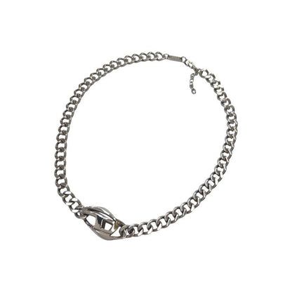 DIESEL ディーゼル ネックレス メンズ ステンレススチール ロゴ 喜平チェーン シルバー D1412040 中古 T1