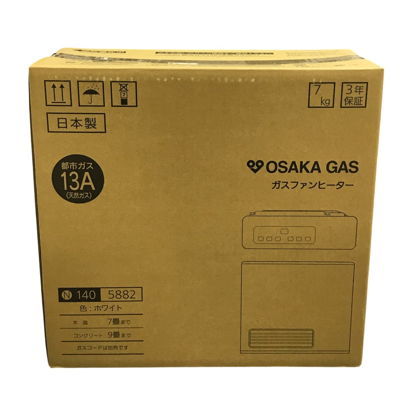 大阪ガス ガスファンヒーター ホワイト 都市ガス用 13A 木造7畳まで/コンクリート9畳まで 140-5882 中古 T1