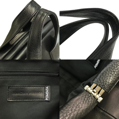 POMTATA ポンタタ FL TOTE M ハンドバッグ レディース レザー トートバッグ がま口 ブラック P2545 中古 T1