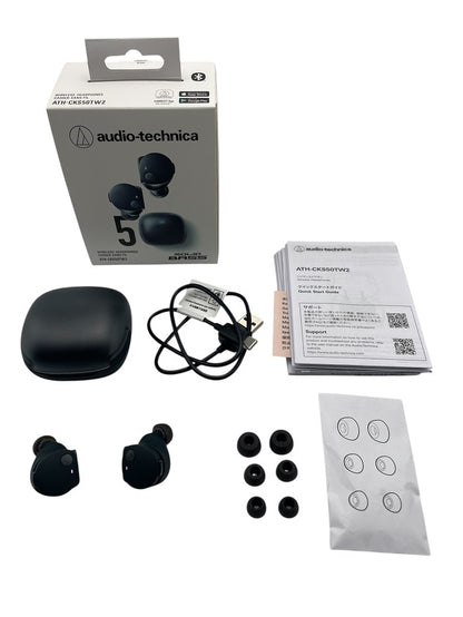audio-technica ATH-CKS50TW2 BK 完全ワイヤレスイヤホン bluetooth マグネティックスイッチ機能 最大約65時間再生 IP55 防水防塵 マルチポイント対応 置き忘れアラート ヒアスルー 低遅延モード 急速充電 Qiワイヤレス充電対応 ブラック ブルートゥース ノイズキャンセリング ゲーム 通話 中古 R4