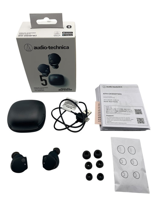 audio-technica ATH-CKS50TW2 BK 完全ワイヤレスイヤホン bluetooth マグネティックスイッチ機能 最大約65時間再生 IP55 防水防塵 マルチポイント対応 置き忘れアラート ヒアスルー 低遅延モード 急速充電 Qiワイヤレス充電対応 ブラック ブルートゥース ノイズキャンセリング ゲーム 通話 中古 R4