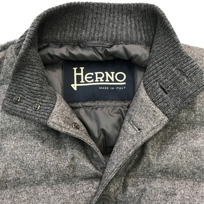 Herno ヘルノ シルクカシミアサキソニー×ローゲージカシミアニット スタンドカラーコンビダウンブルゾン メンズ カシミヤ 袖/背中ニット グレー 50サイズ PI0375U 中古 T1